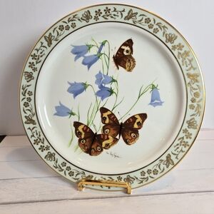 Lenox Porcelain Plate with Brown Butterflies and Blue Flowers